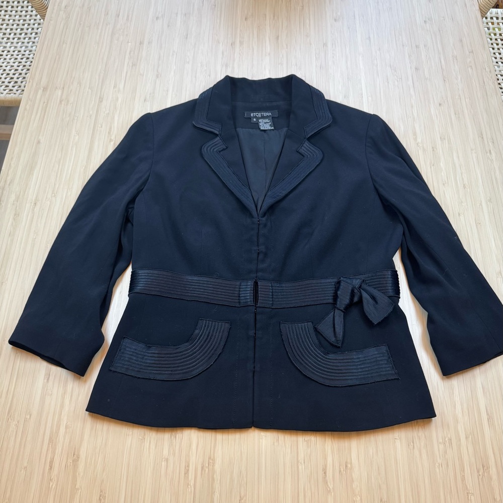 Etcetera Sparrow Sz 6 Black Tailored Jacket with Satin Ribbon Trim